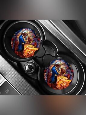 Beauty & The Beast Car Coasters Absorbent Set of (2)